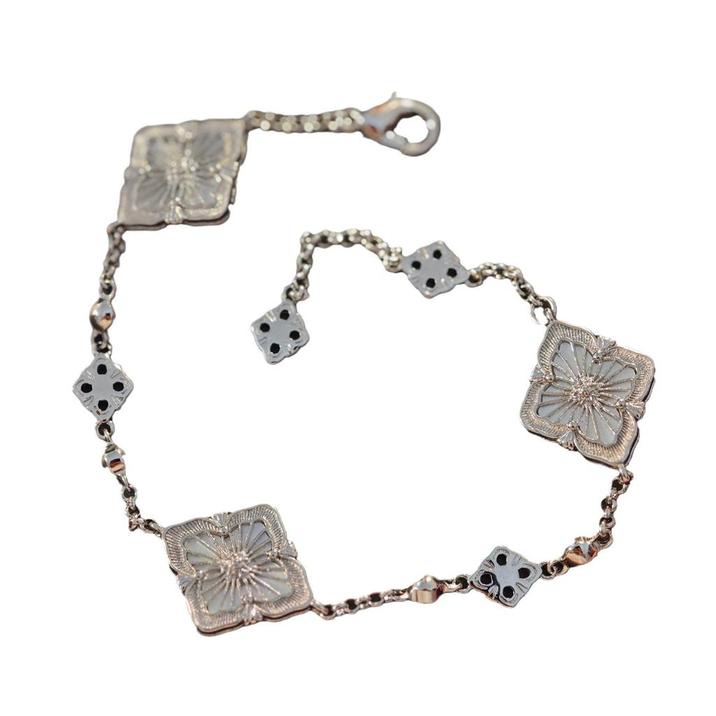 Italian Brushed Cloth Qi Lati Four-Leaf Clover Bracelet Female Natural White Fritillary Three-Flower Bracelet Light Luxury High-End Jewelry