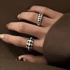 Korean Style Black & White Grid Adjustable Open Ring - Women's Retro Fashion Index Ring