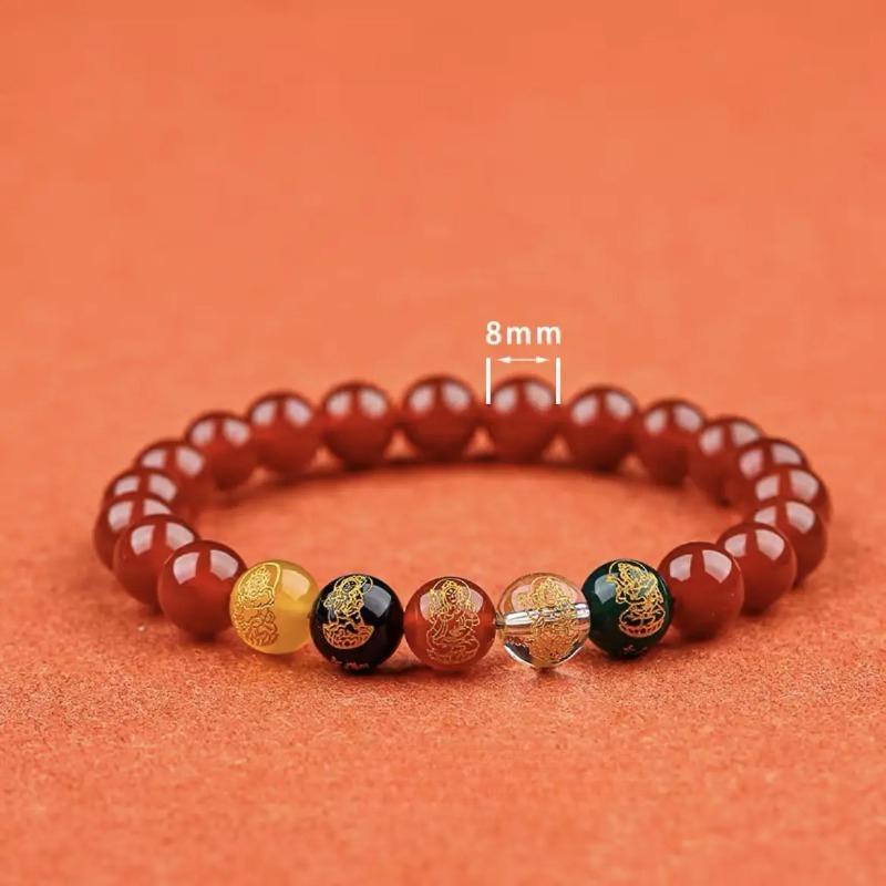Five-Way God of Wealth Handmade Cinnabar Bead Bracelet Transfer Lucky Charm Zodiac Zircon for Men and Women Opening Luck Gift