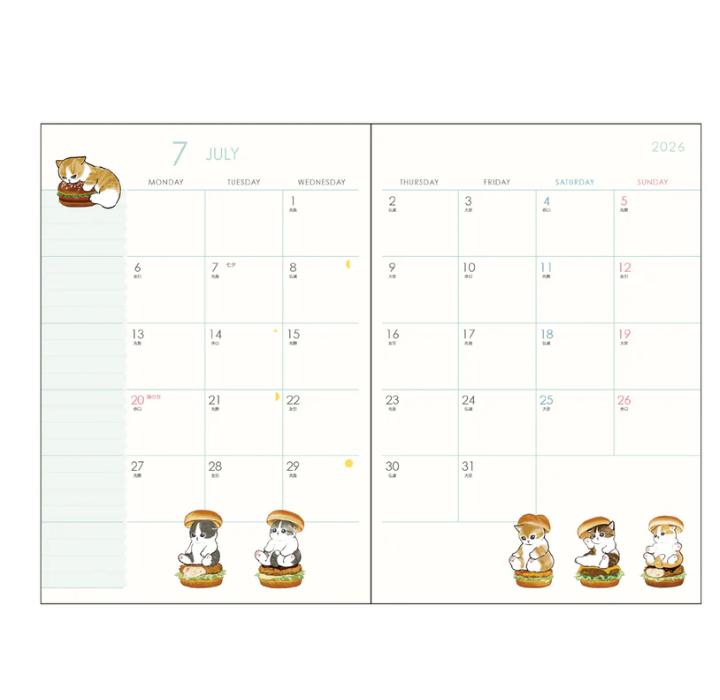 mofusand A6 Monthly Schedule Book 2026 ( Playground Nyan ) Japan NEW