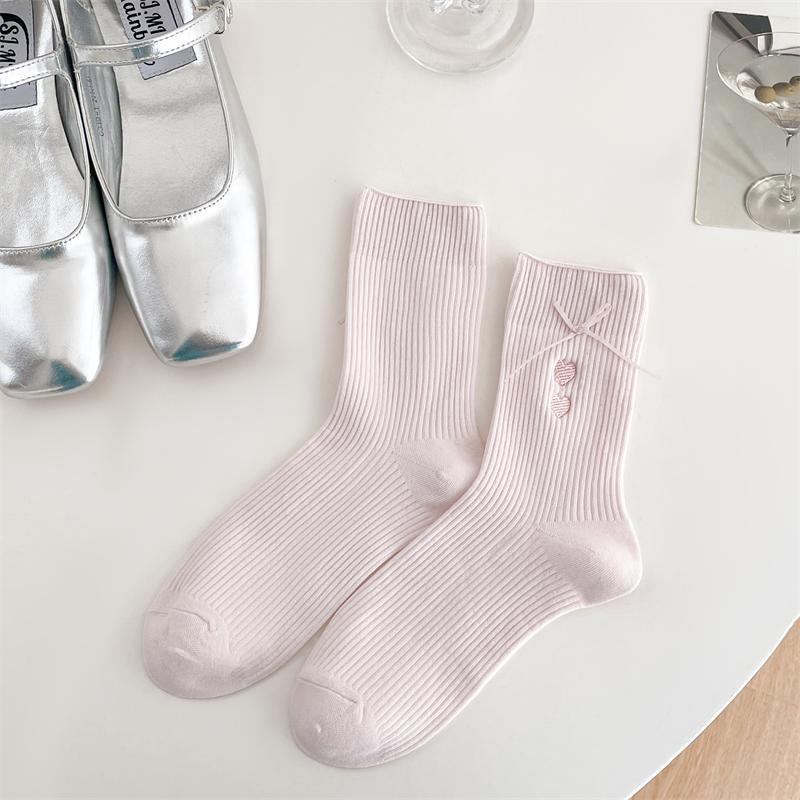 Lady Spring and Autumn Love Embroidered Bow Colored Tube Socks