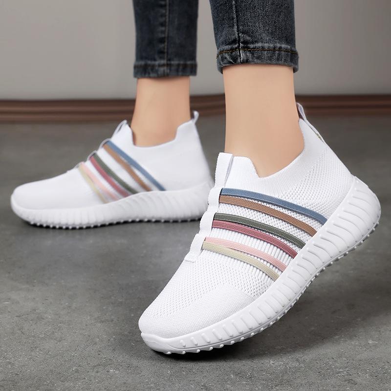Women's shoes casual shoes new large size breathable single shoes flying woven lightweight shoes women's soft-soled simple mesh shoes