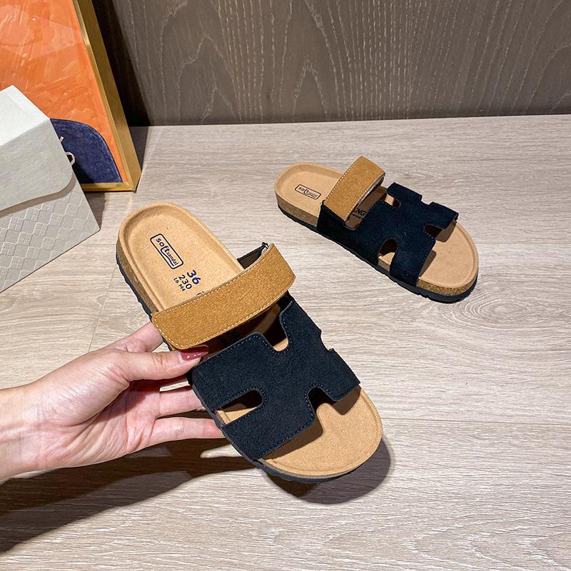 Slippers Women Summer Wear New Retro Velcro Cork Thick Bottom Beach Cool Slippers Large Size