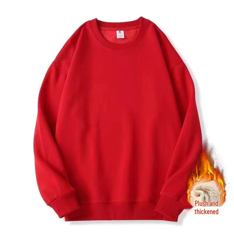 Men's Plus Size Round Neck Solid Color Hoodie - Loose Fit with Velvet Base Layer for Couples, Suitable for Spring and Autumn.