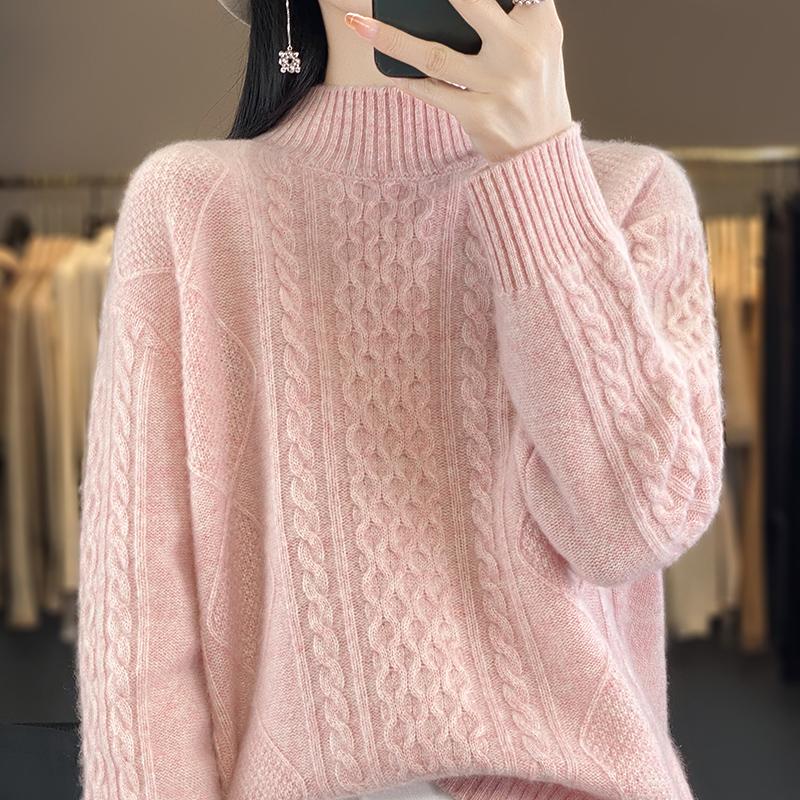 

Женский кашемировый свитер, утолщенный кашемир Qinghe, 30% кашемир, 70% шерсть, женский осенне-зимний кашемировый пуловер, мягкий и теплый L розовый