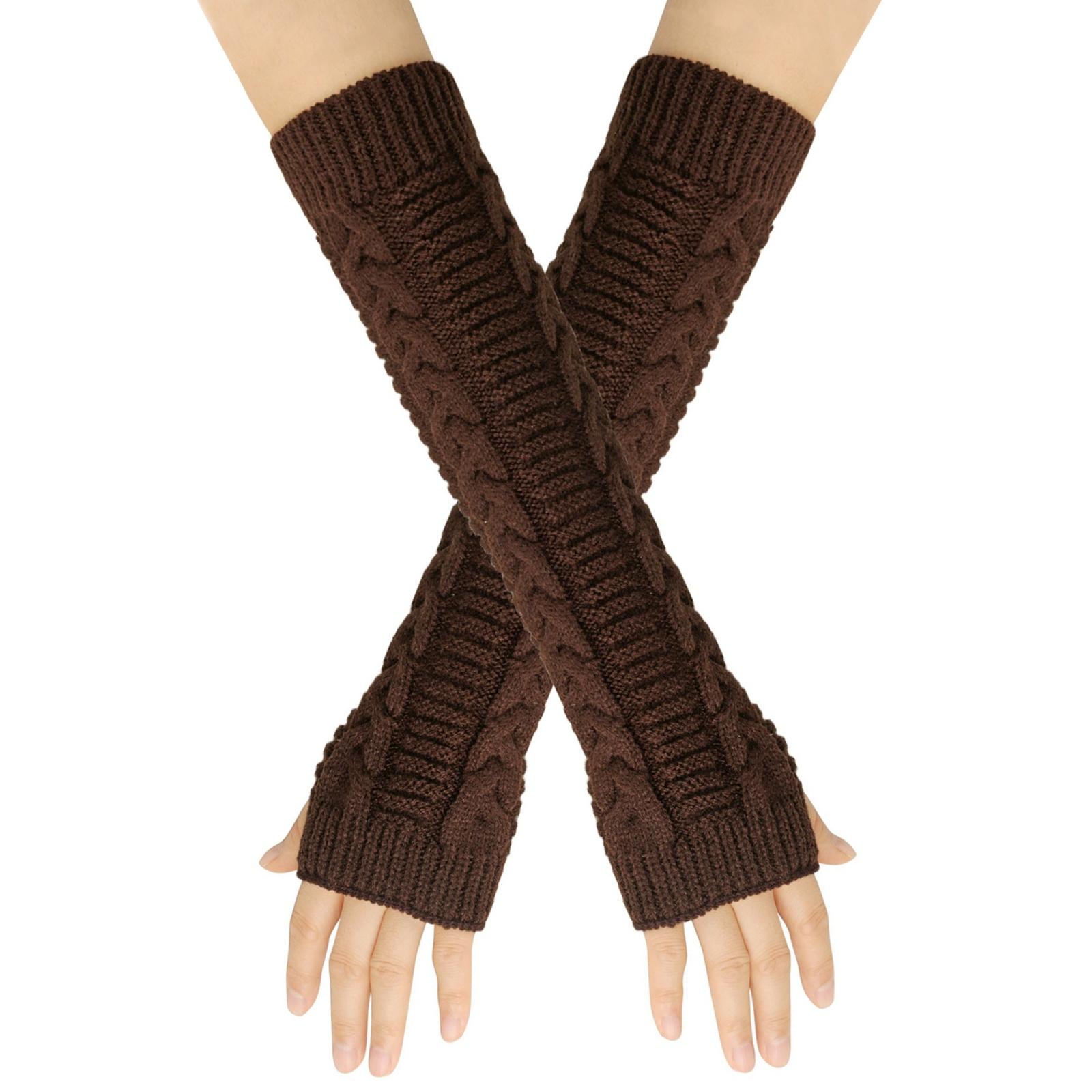 

Women s Winter Warm Wool Gloves, Fingerless Long Sleeve Extended Gloves One Size кофейный