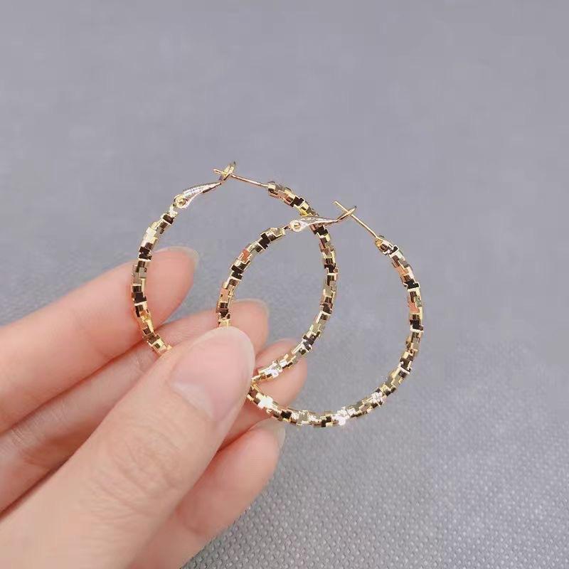 2025 New Sequins Irregular Hoop Earrings Gold Color Metal Round Circles Women's Loop Earrings Rock Style Small Earrings brincos