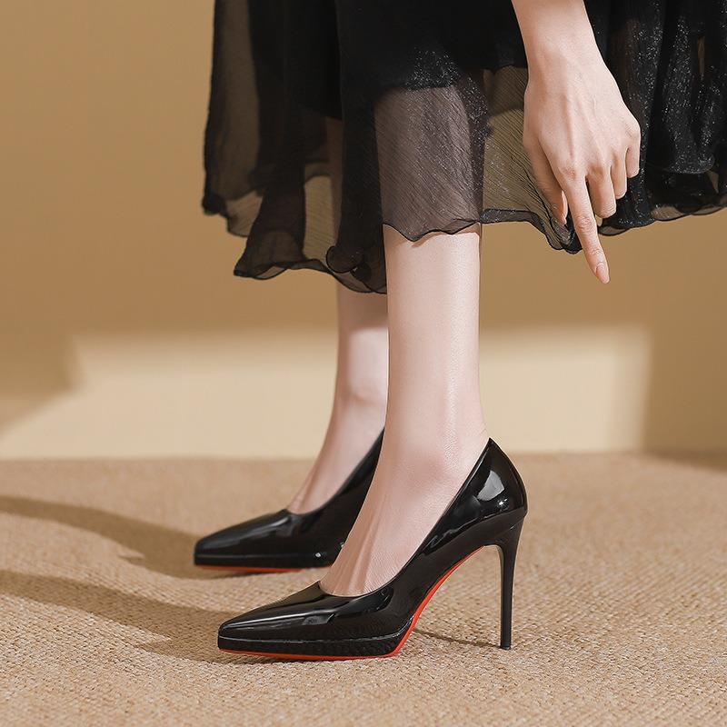 8-Temperament pointed-toed stiletto high heels women's not tired feet waterproof table single shoes women's professional bridesmaids banquet shoes