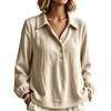 Women's Casual Long Sleeve Buttoned V-Neck Loose Fit Pullover Top for Daily Wear