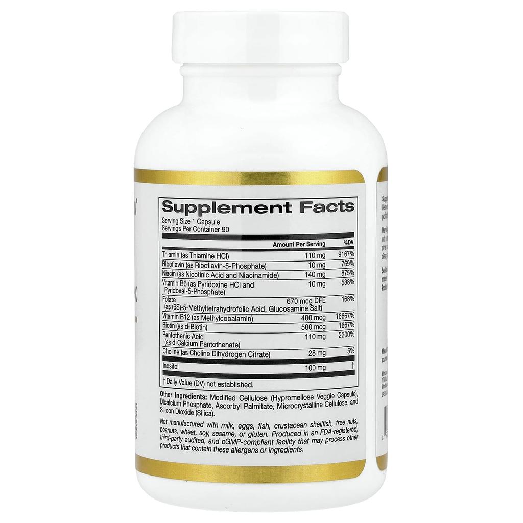 High Potency Vitamin B Complex, with Thiamin HCI, Niacin, Pantothenic Acid, and Inositol, 90 Veggie Capsules