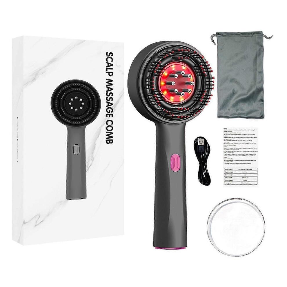 (Black Gray, One size) Red Light Hair Massager Multipurpose Scalp Massaging Brush With Red Light Oil Applicator