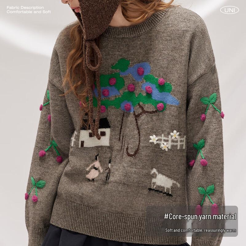 UNIFREE Korean Style Jacquard Knit Pullover Sweater