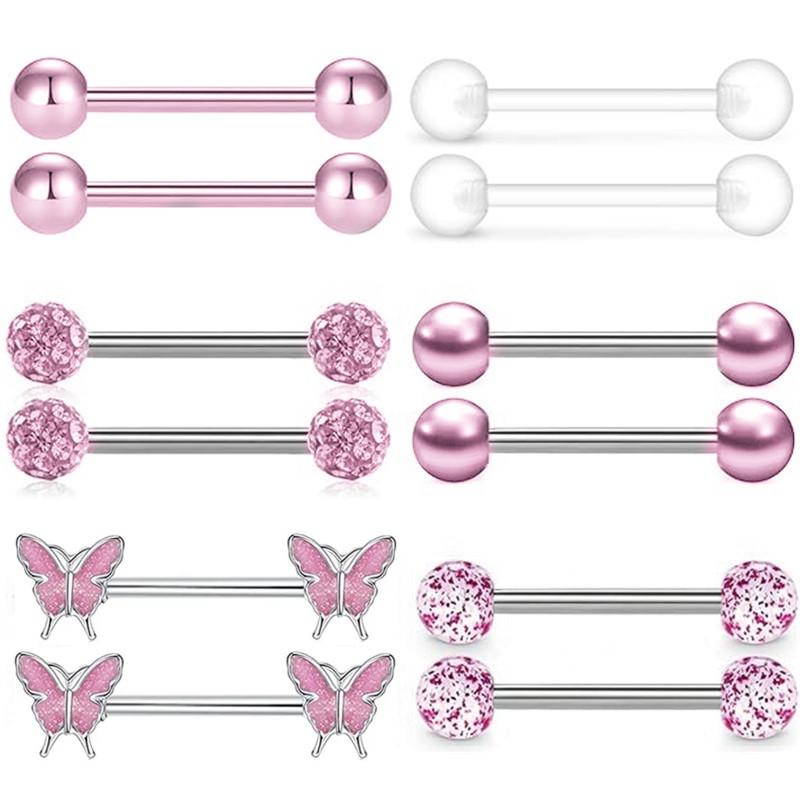 6 Par Kristall Bröstvårta Piercing Smyckeset För Kvinnor Hjärta Cz Bröstvårta Barbells Partihandel Glittrande Bröstvårta Ringar Paket Piercing Pezon Lote