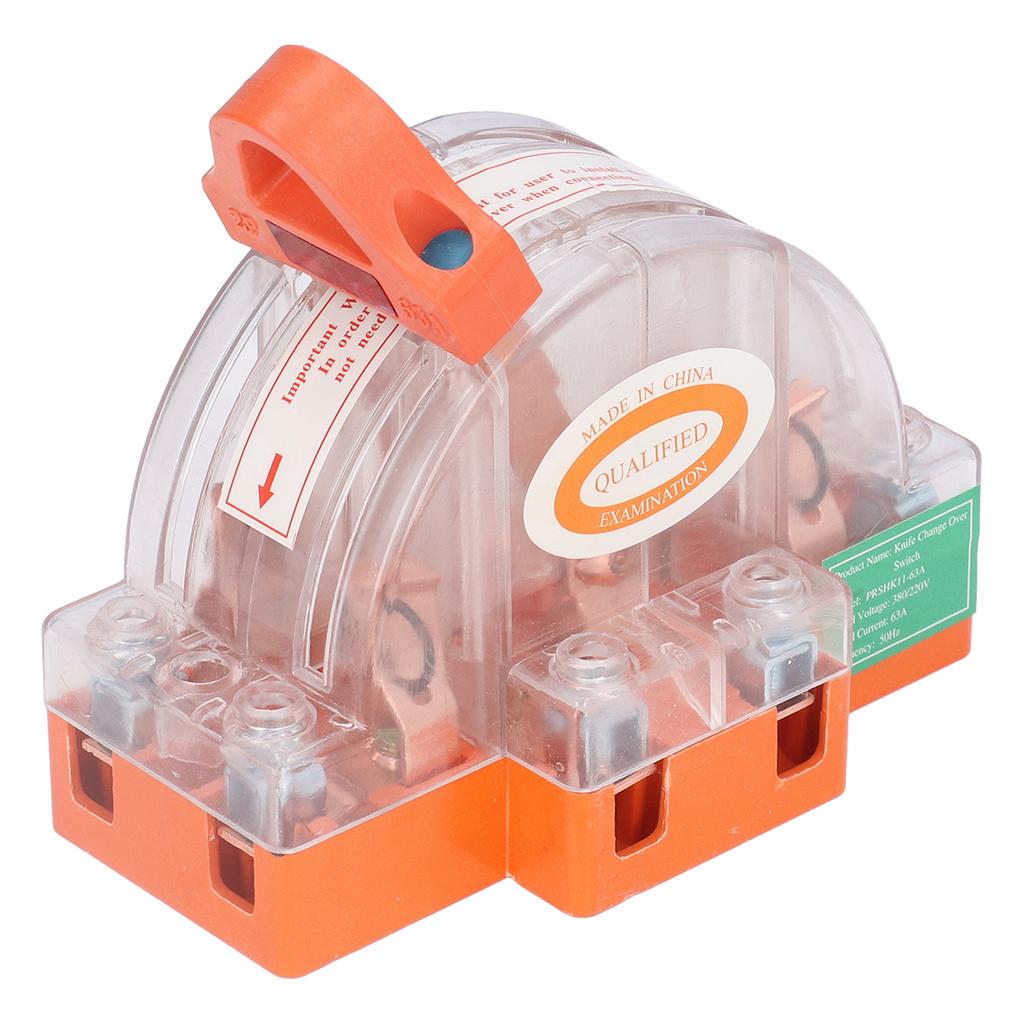 Knife Switch 2P 63A Pure Copper LED Bidirectional Dual Throw with Transparent Shell for Home