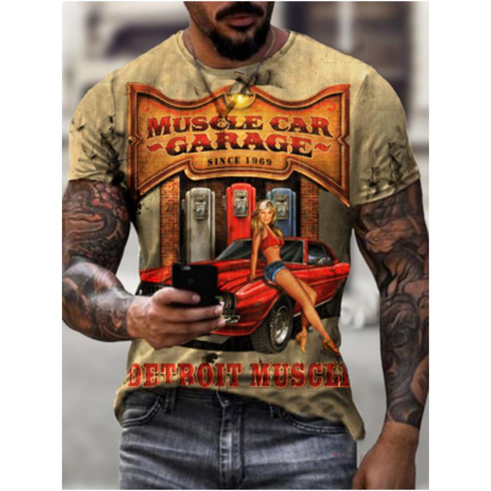 Vintage Motorcykel T-shirt För Män 3D Racing Girl Kortärmad Toppar Street Herr Biker T-shirt Oversized T-shirt Kläder