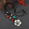 Retro imitation silver jewelry short collarbone chain women's Tibetan silver beeswax necklace sweater chain cotton and linen accessories pendant