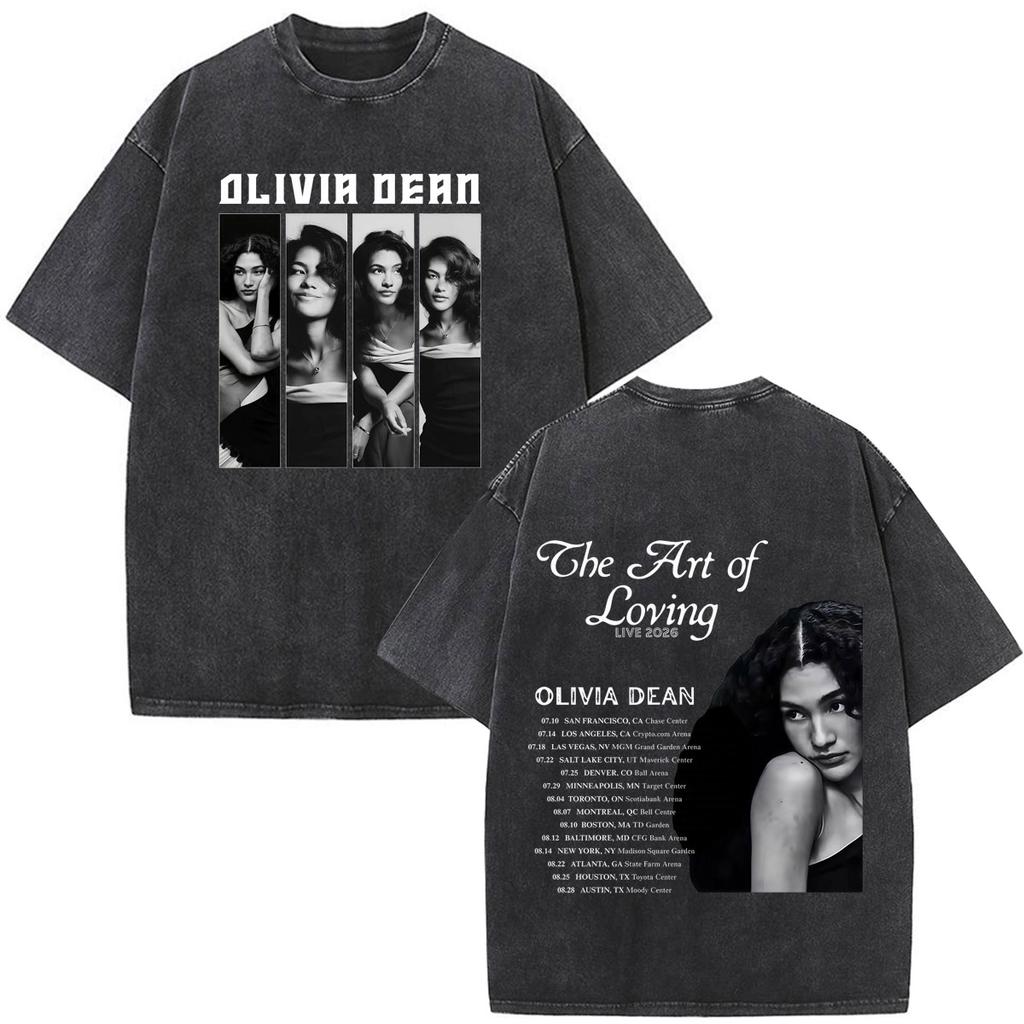Olivia Dean Art Of Loving Tour 2026 Graphic Vintage Washed Tshirt Unisex Unisex Summer Loose Casual Cotton Oversized Tshirts Tops