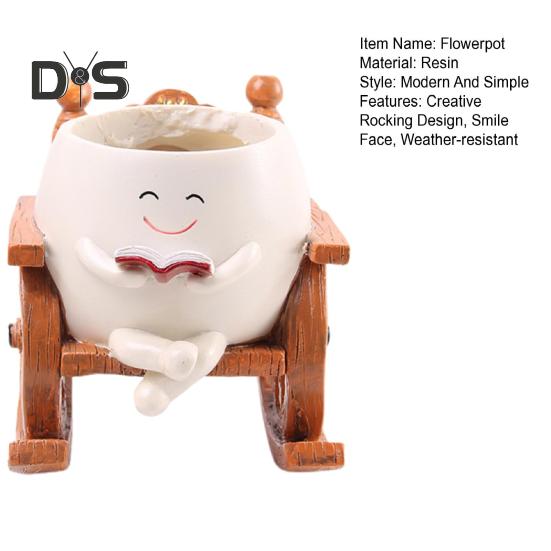 Smile Face Flower Pot Resin Rocking Chair Reading Planter Pot Smiling Succulent Flowerpot for Indoor Outdoor Plants
