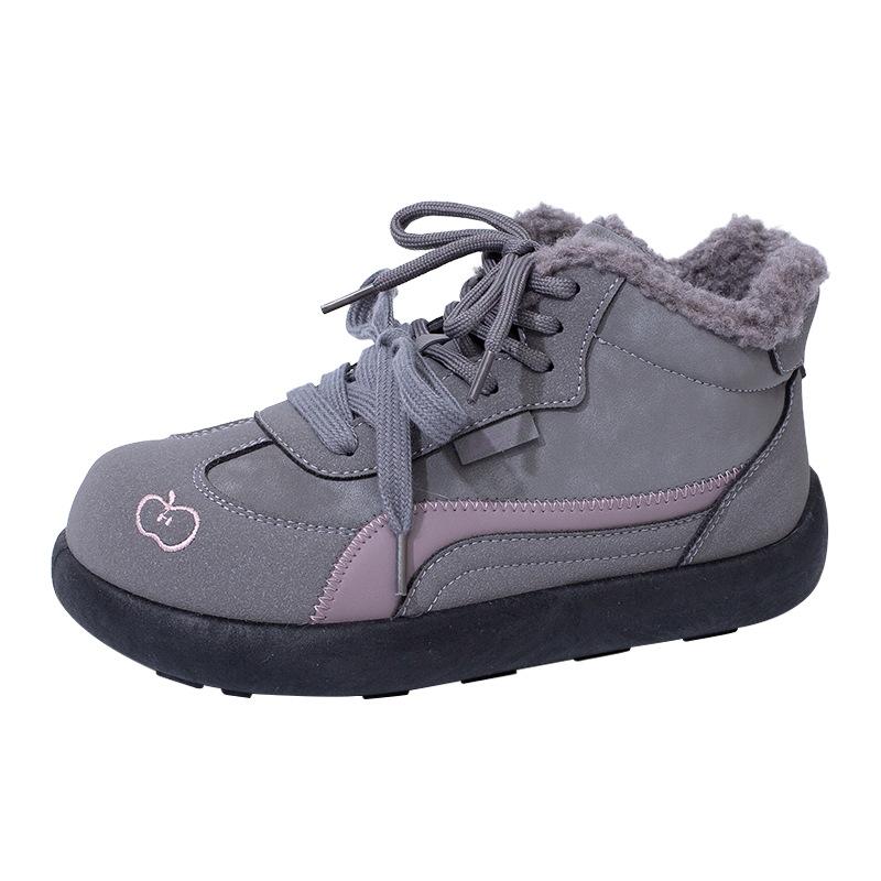 

New mid-top high-value moral training shoes color matching warm shoes winter double lace-up velvet women s shoes 40