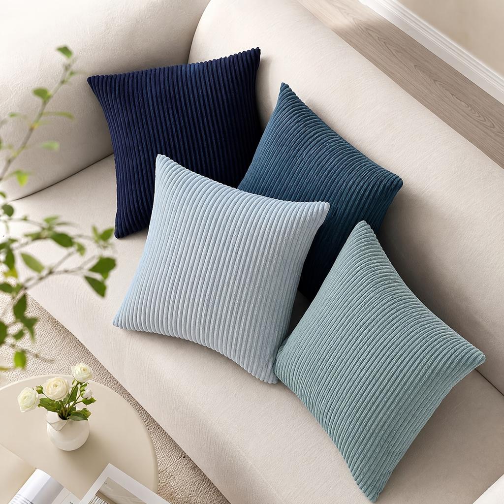 Double-Sided Texture Corduroy Striped Throw Pillow Covers, Modern Aesthetic Pillowcases Vintage Cushion Covers for Living Room Bedroom Sofa