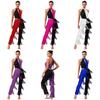 Women's 70s Disco Jumpsuit Shiny Sequin Chest Fringe Long Pants Latin Dance Bodysuit Clubwear S-XXL