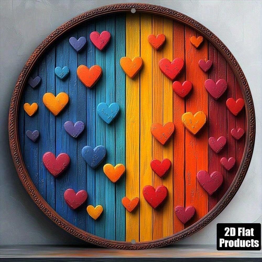 

Vintage Heart Metal Wall Art, 8x8 Inches Round Aluminum Plaque for Home Bar Kitchen Decor 20x20 разноцветный