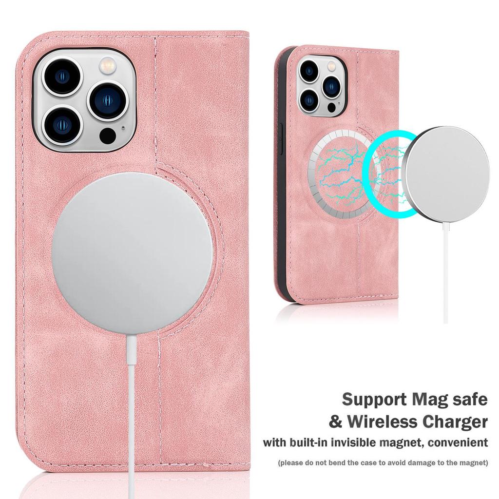 iPhone 15 Anti-Theft Leather Case with MagSafe, Wireless Charging, and Card Holder