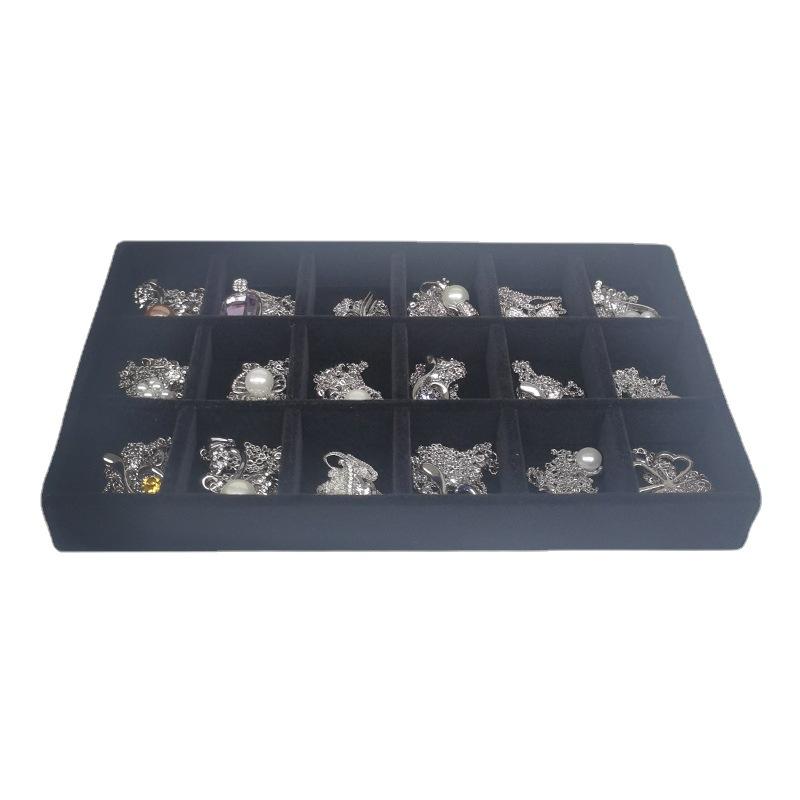 Black Velvet Jewelry Organizer - 18-Compartment Small Tray for Rings, Earrings, and Necklaces
