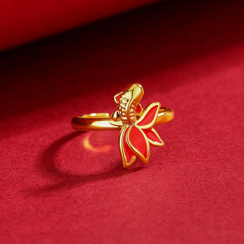 New Fashion Transport Koi Gold 925 Sterling Silver Personality Fish Creative Animal Opening Rings R029