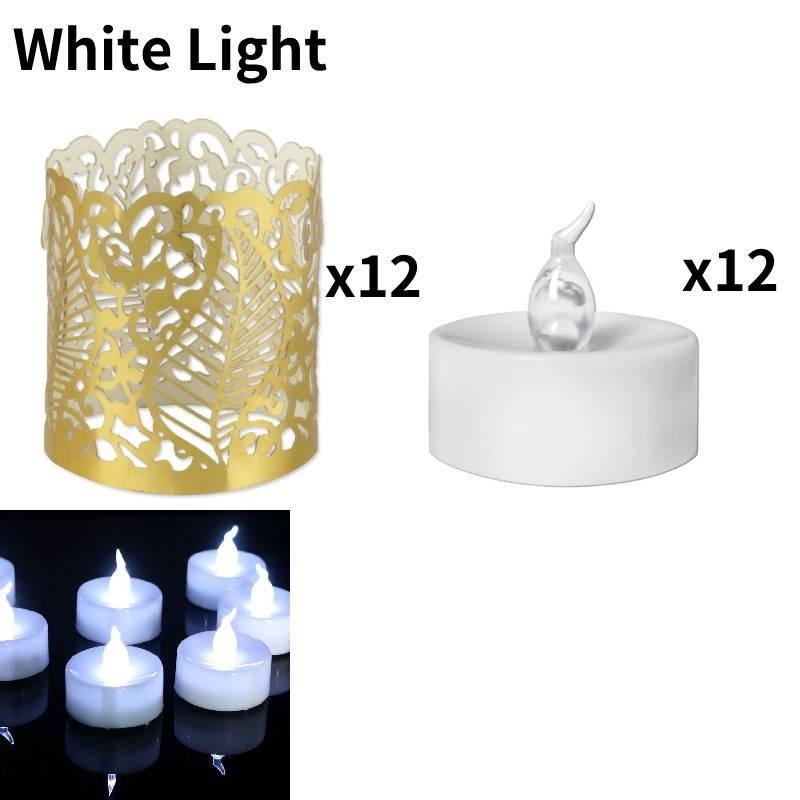 Elegant Set Of 12 Led Electronic Candles With Pvc Hollow Pattern For Weddings And Parties