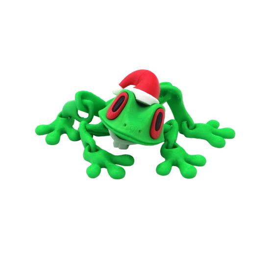 Christmas Hat Frog Refrigerator Magnet 3D Printed Movable Joints Frog Fidget Toy Articulated Animal Model Figurine Fridge Magnetic Frog Decoration