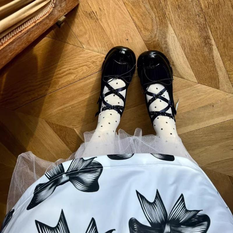 Sheepskin version~ retro leather platform ballet girl bow muffin Mary Jane single shoes small leather shoes