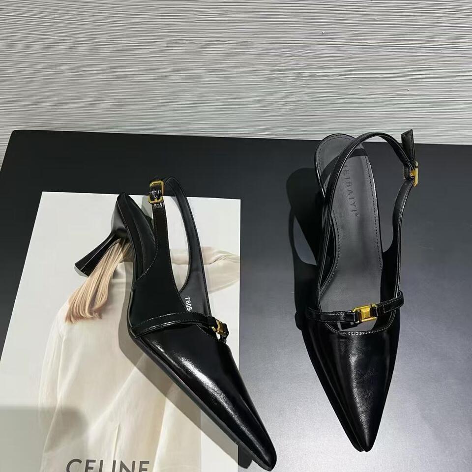 Baotou sandals women's 2025 spring and summer new pointed head empty temperament celebrity French single shoes gentle evening high heels