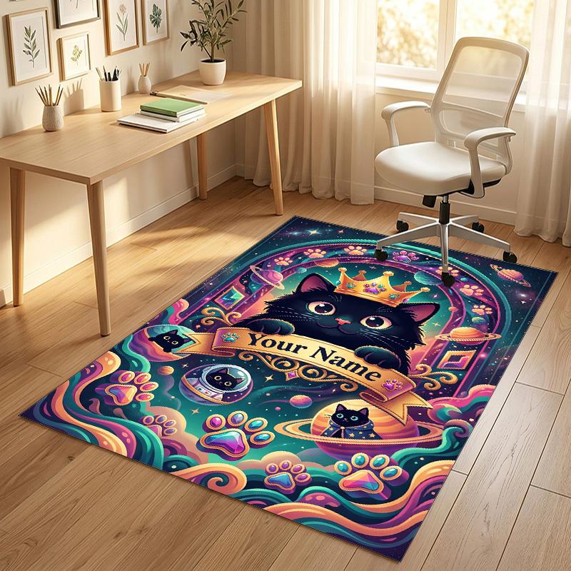 Cat Theme Crystal Velvet Rug Personalized Custom Name Text Soft Floor Mat Home Decor