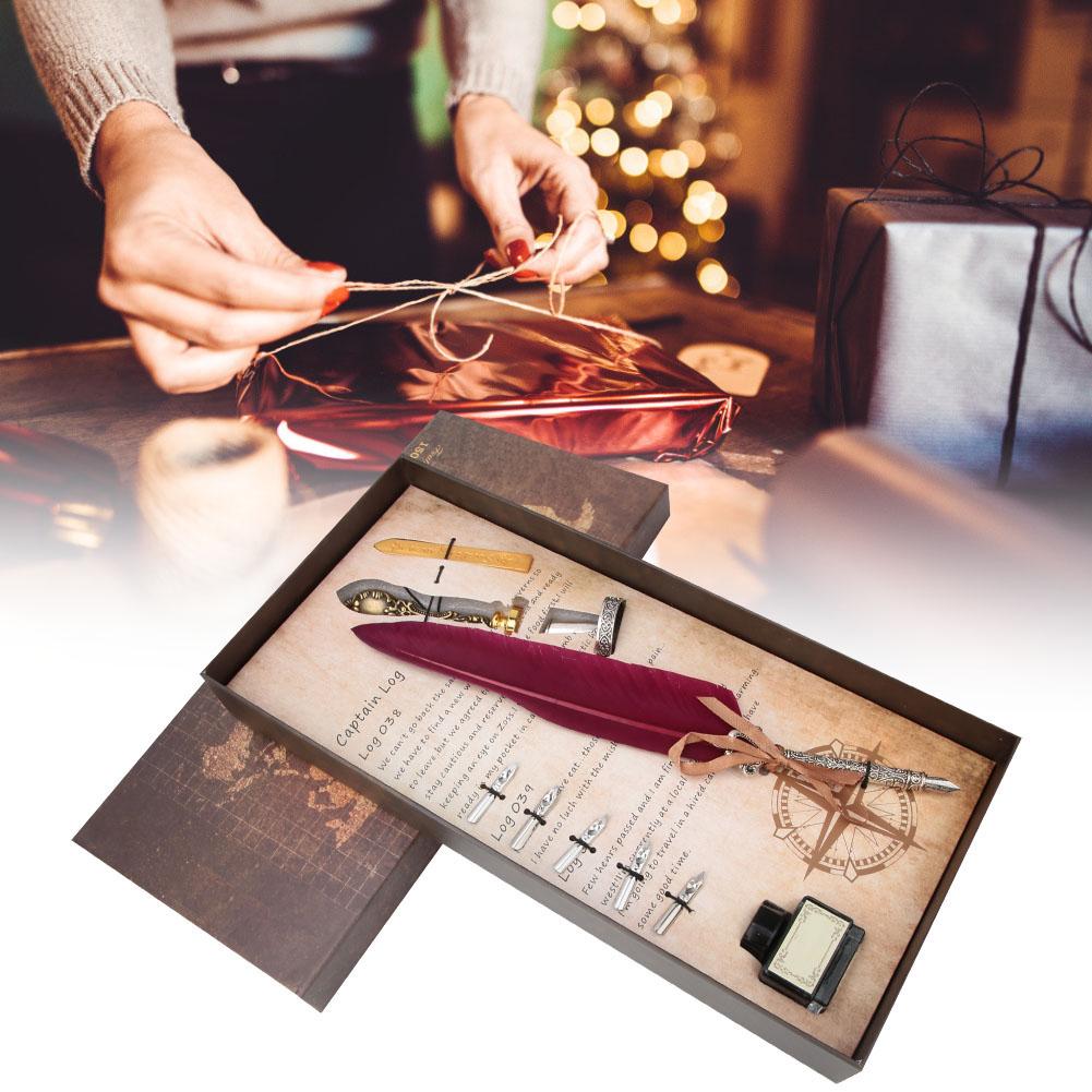 European Retro Feather Stainless Steel Nibs Dip Writing Pen Wax Set Gift with Packing Box #3