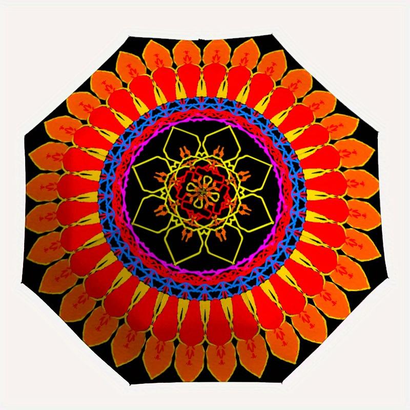 1pc Mandala Design Automatic Open/close Folding Umbrella, Compact Portable Travel Umbrella, Perfect Birthday/Christmas, Cute Umbrella, Durab