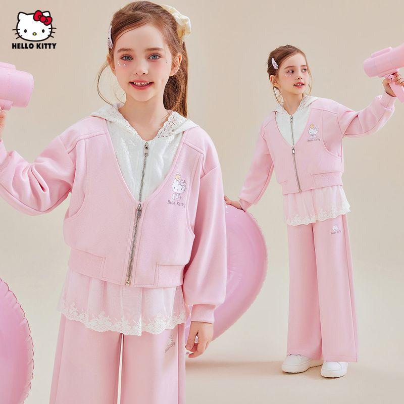 Hello Kitty Girls  Suit Spring Outfit 2025 New Pink Children s Spring Jacket for Older Girls Two-Piece Set Pink 160