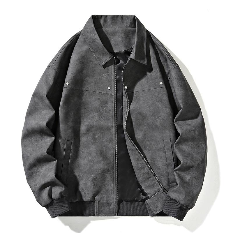 Jacket Men's Spring and Autumn New American Trend Retro PU Leather Jacket Fleece Lapel Jacket