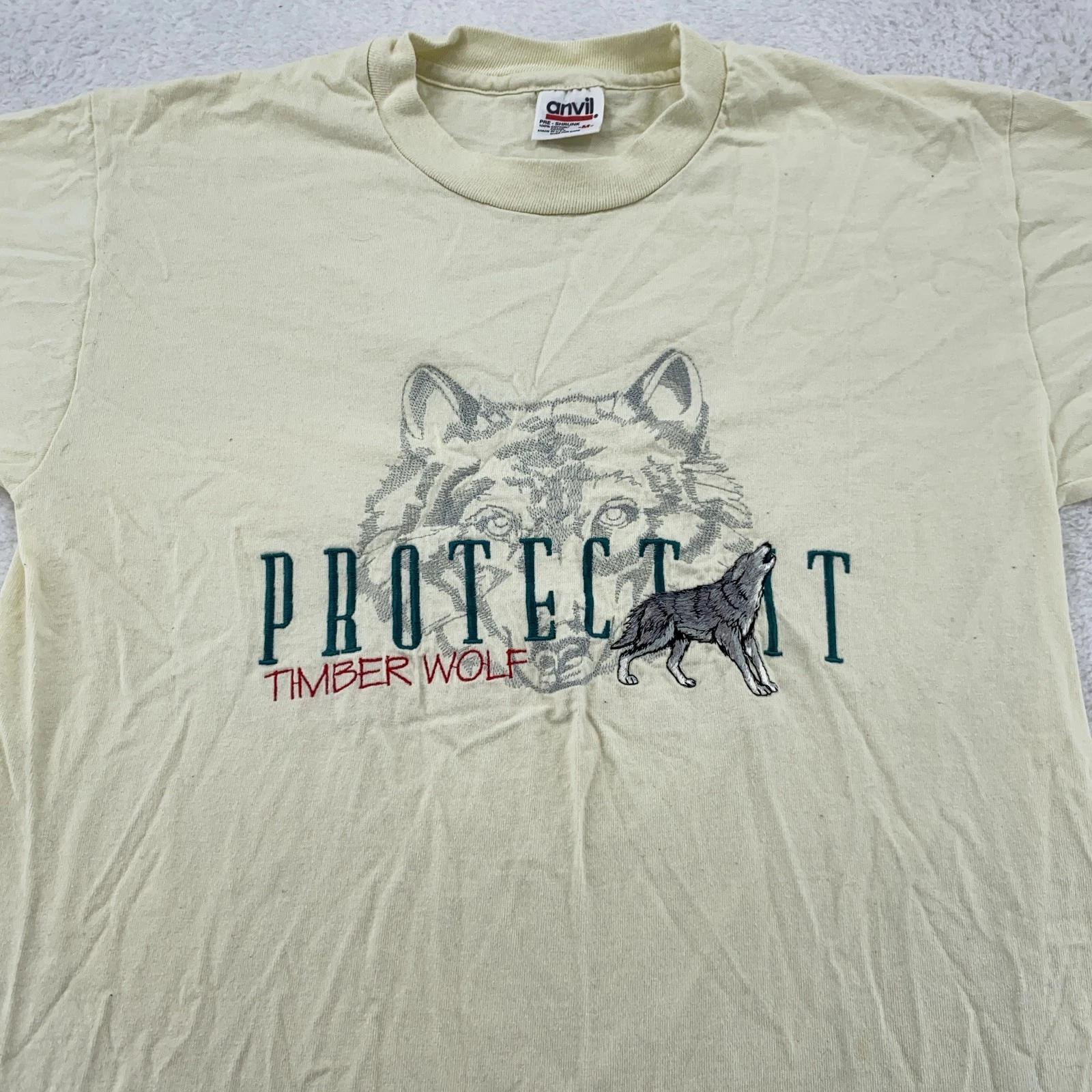 

Vintage Timber Wolf Protect It Embroidered Shirt Mens Small Nature Animal 90s 3XL