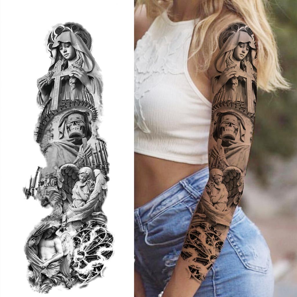 1 Sheet Full Arm Temporary Tattoos For Women Adults Men Spartan Warrior Realistic Fake Knight God Zeus Tattoo Sticker Fashion