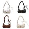 Trendy Pu Pleated Bow Cloud Bag Shoulder Bag With Zip Closure For Use Casual