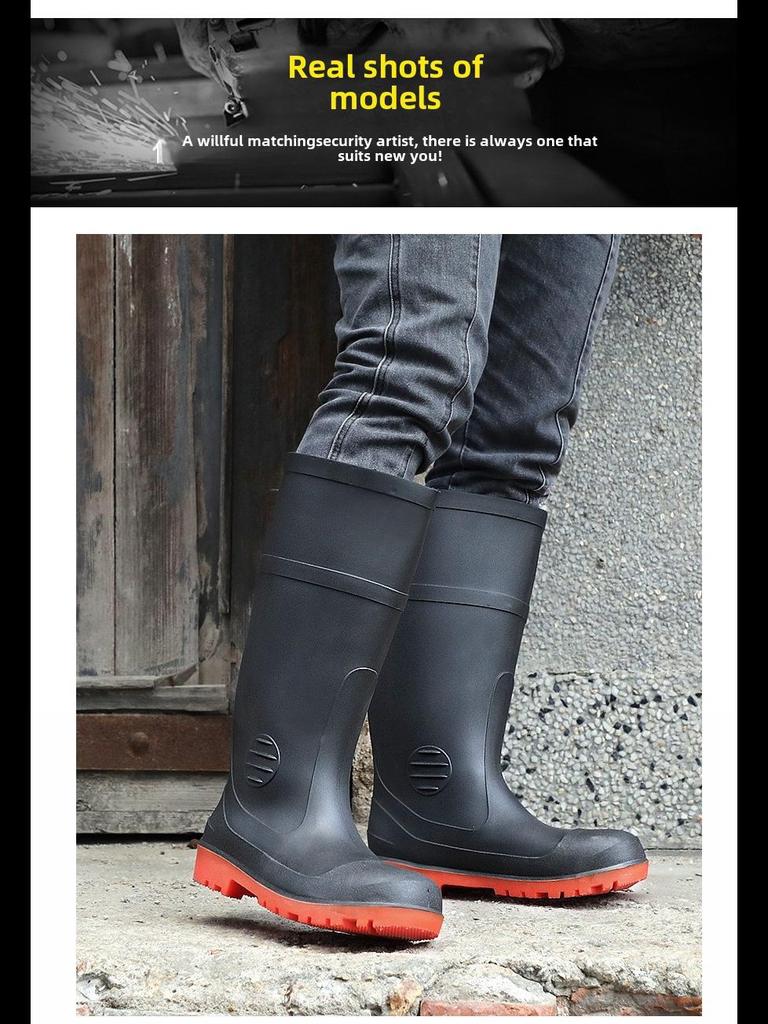 Men's Waterproof Steel Toe Anti-Slip Rain Boots for Construction and Mining