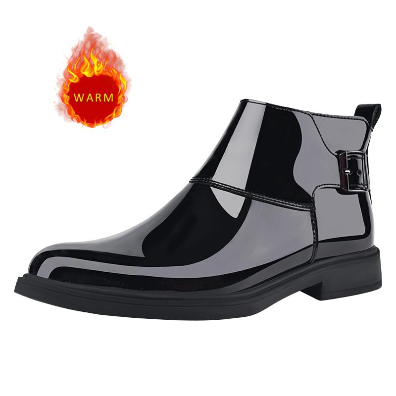 Fashion High End Brand Men's Shiny Leather Shoes Luxurious Business Formal Shoes Pointed Winter Cotton High Top Shoes for Men’s
