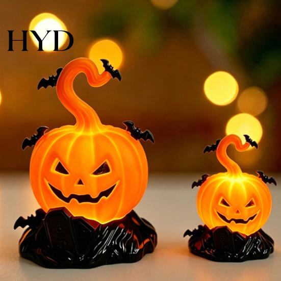 Halloween Window Display LED Candle Light Figurine, Bat Tombstone Glowing Tabletop Ornament, Warm Lighted Props Pumpkin Decor Prop for Escape