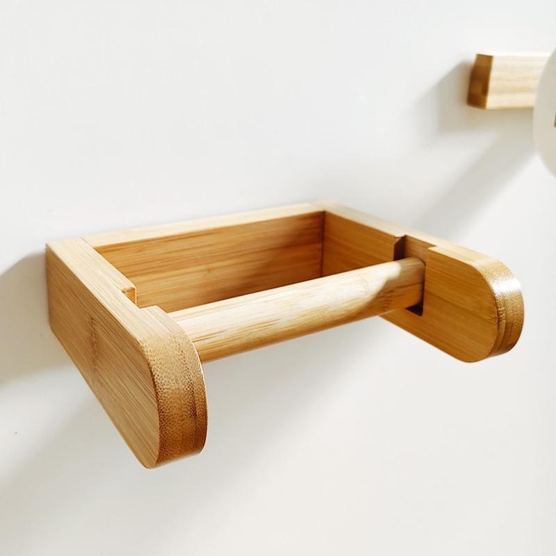 Toilet Paper Holder Bamboo Mounted Waterproof Wall-Mounted No Drill Shelf Toilet Storage Bathroom Organizer Bathroom
