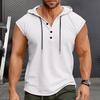 Men Vest Hooded Drawstring Sleeveless Tops Solid Color T-Shirt with Wide Shoulder Straps Button Adjustment Sports Vest