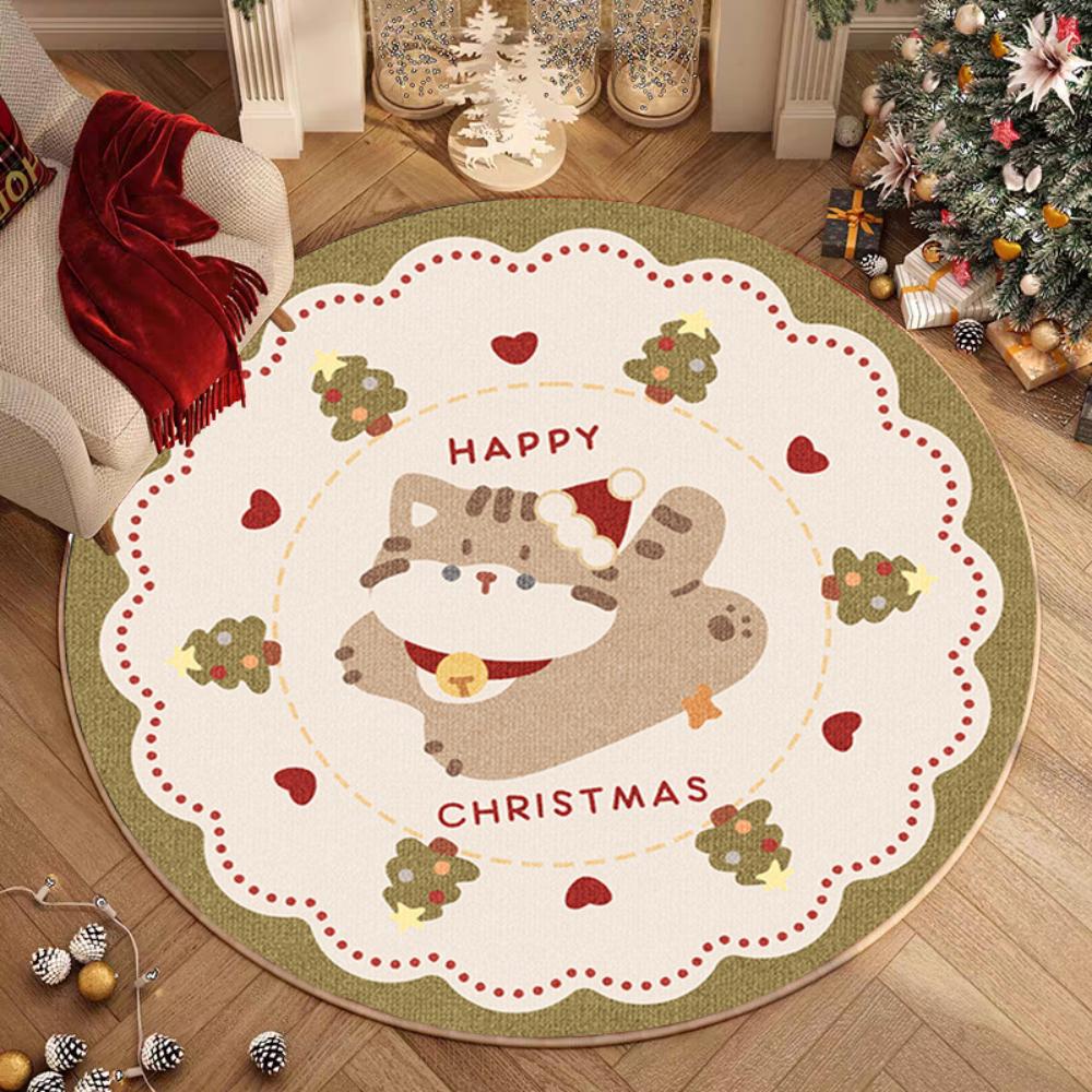 1pcs Festive Snowflake Christmas Tree Round Rug Holiday Decor Cozy Living Room  Bedside Rug Floor Mat Winter Seasonal Home Gift