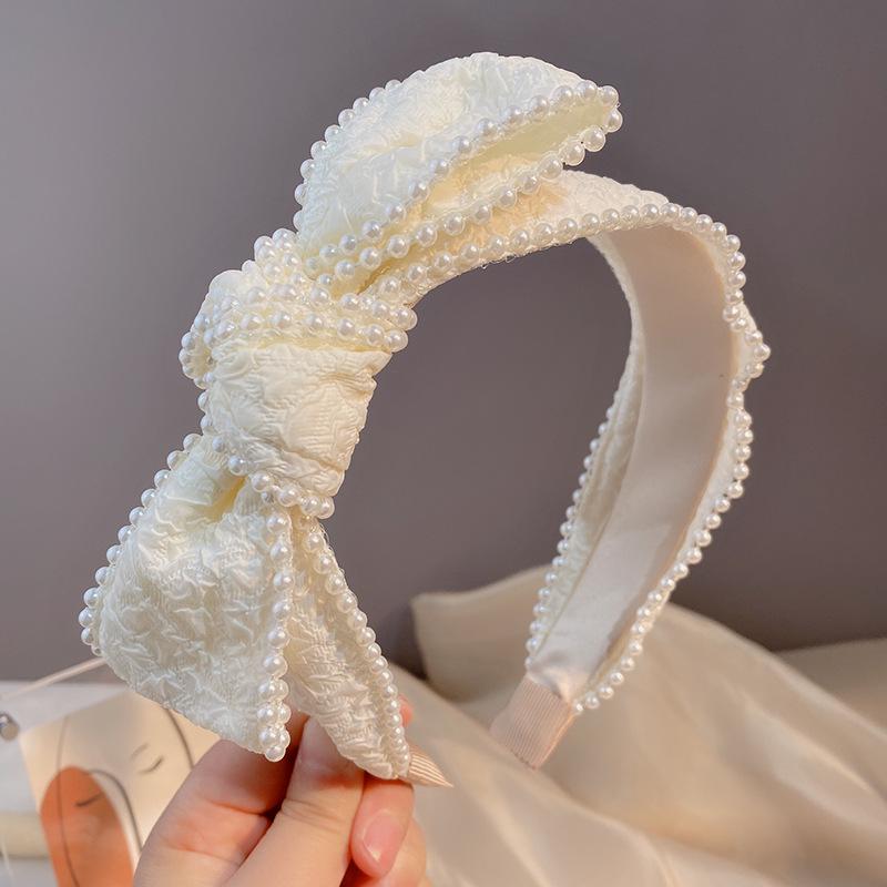 

Перлинний бант пов язка на голову французький ретро білий головний убір модні жіночі солодкі тихі дівчата пов язка на волосся аксесуари для волосся