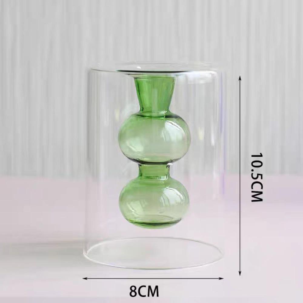 Minimalism Colored Glass Vase Nordic Style Hydroponic Flower Pot Home Decorations Green Two Balls