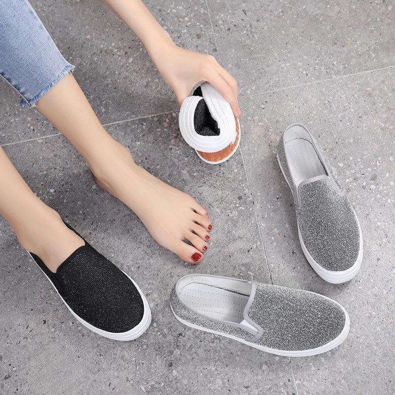 Spring and Autumn new cloth shoes women's old Beijing Korean version one-pedal lazy flat canvas shoes versatile breathable casual shoes